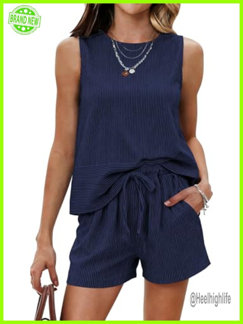 Women's Ribbed Knit Two Piece Shorts Set Sleeveless Tank Casual Lounge
